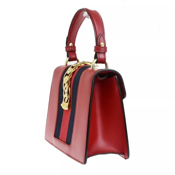 GUCCI Logo Mini Sylvie Sherry 2Way Shoulder Hand Bag Leather Red GHW 53RK113 - Picture 8 of 16